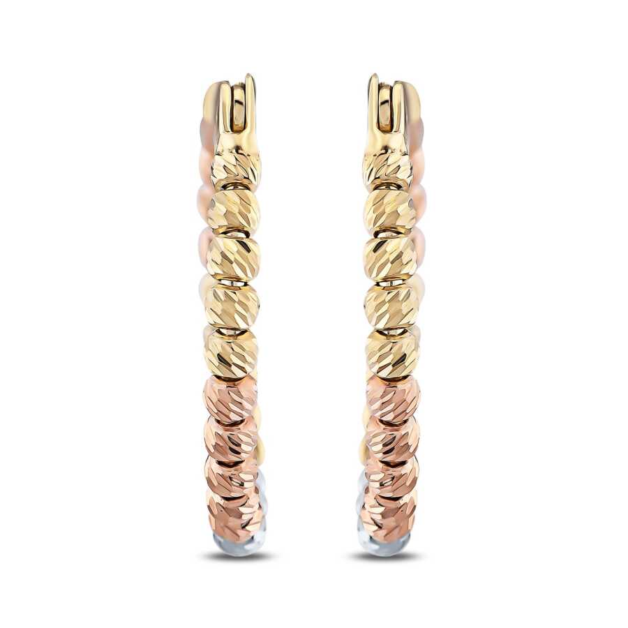 Gold Three-Tone Ball Hoop Earrings