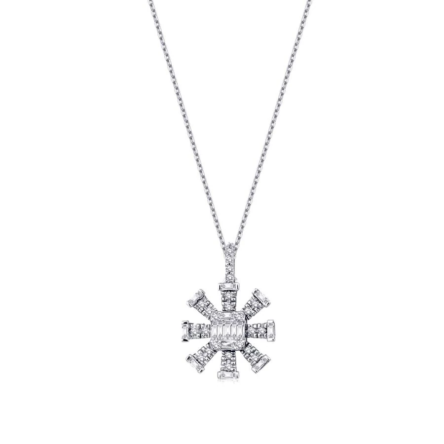 0.23 Carat Diamond Snowflake Baguette Necklace