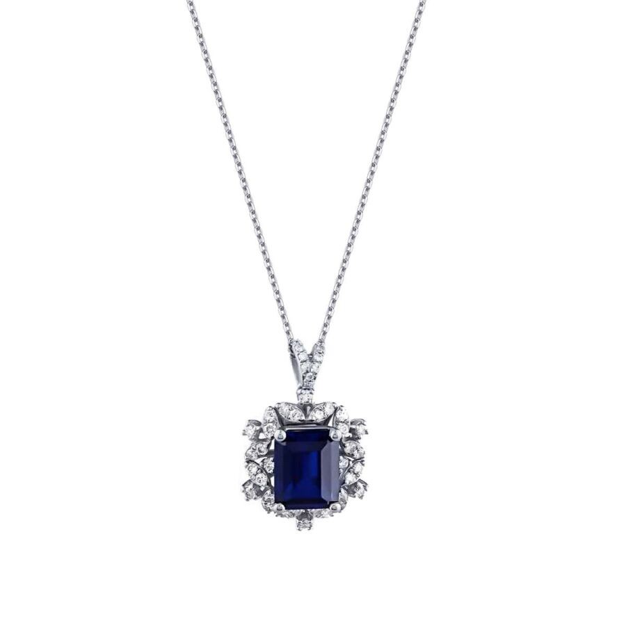 3,29 Karat Diamant Saphir Halskette
