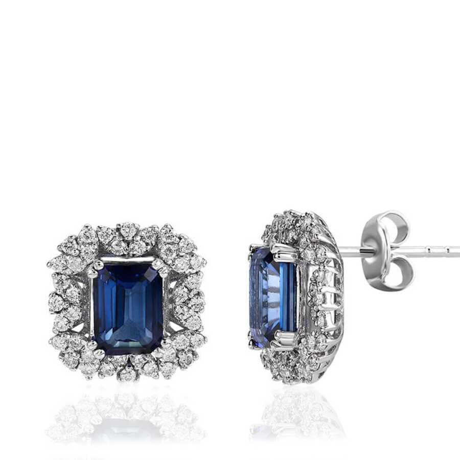 3.15 Carat Diamond Baguette Sapphire Earring
