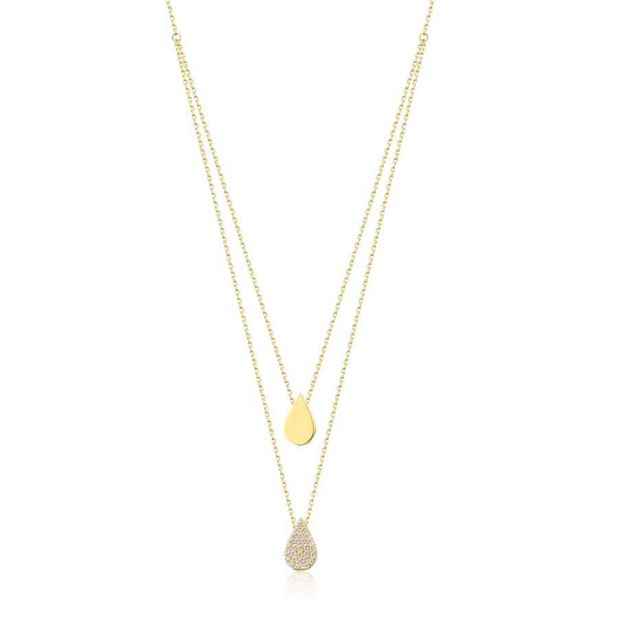 Gold Double Pear Stone Necklace