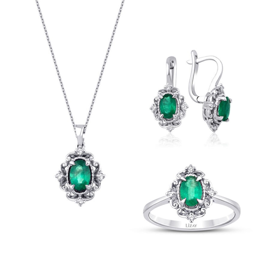 1.72 Carat Diamond Emerald Set