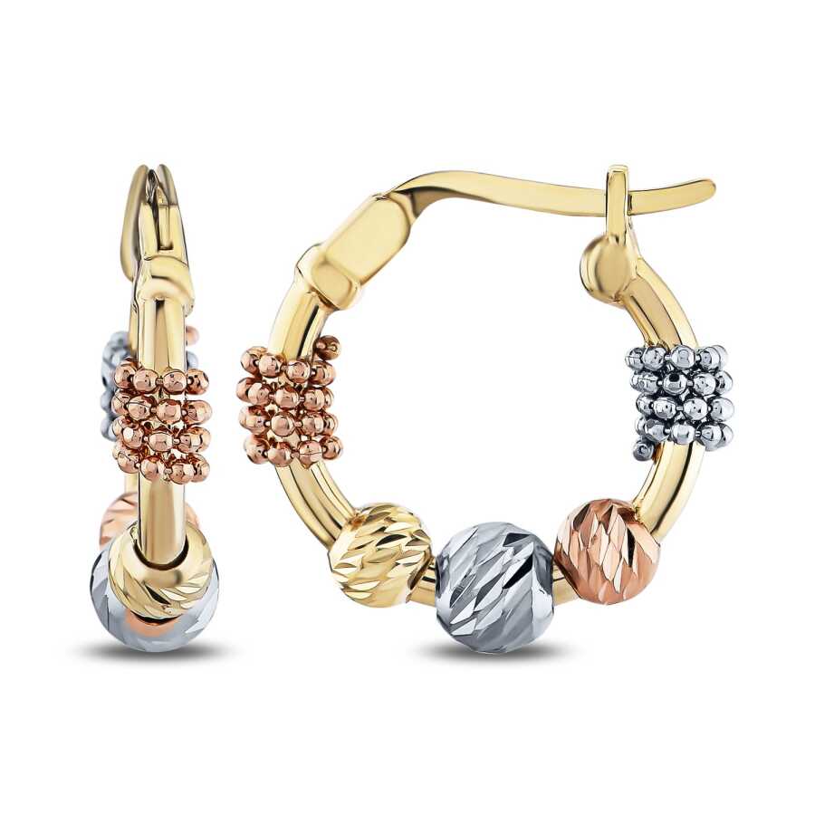 Gold Three-Tone Twisted Ball Hoop Earrings