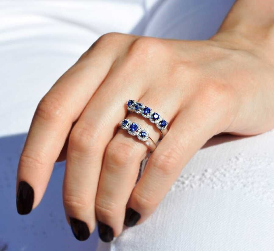 0.84 Carat Diamond Tria Sapphire Ring