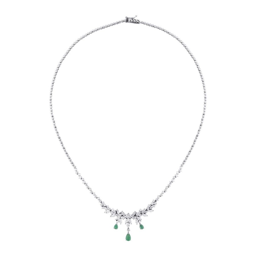 2.89 Carat Diamond Emerald Necklace