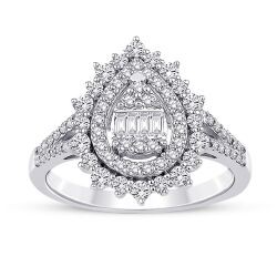 0.67 Carat Diamond Pear Baguette Ring