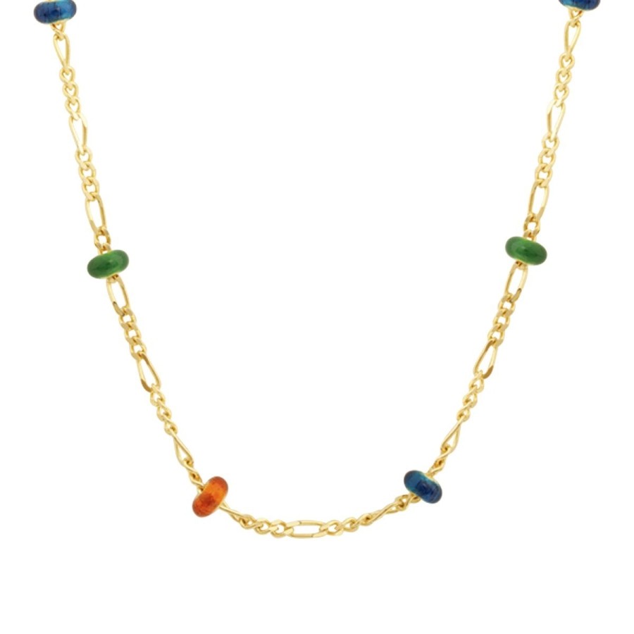 Gold Colored Stone Chain Necklace
