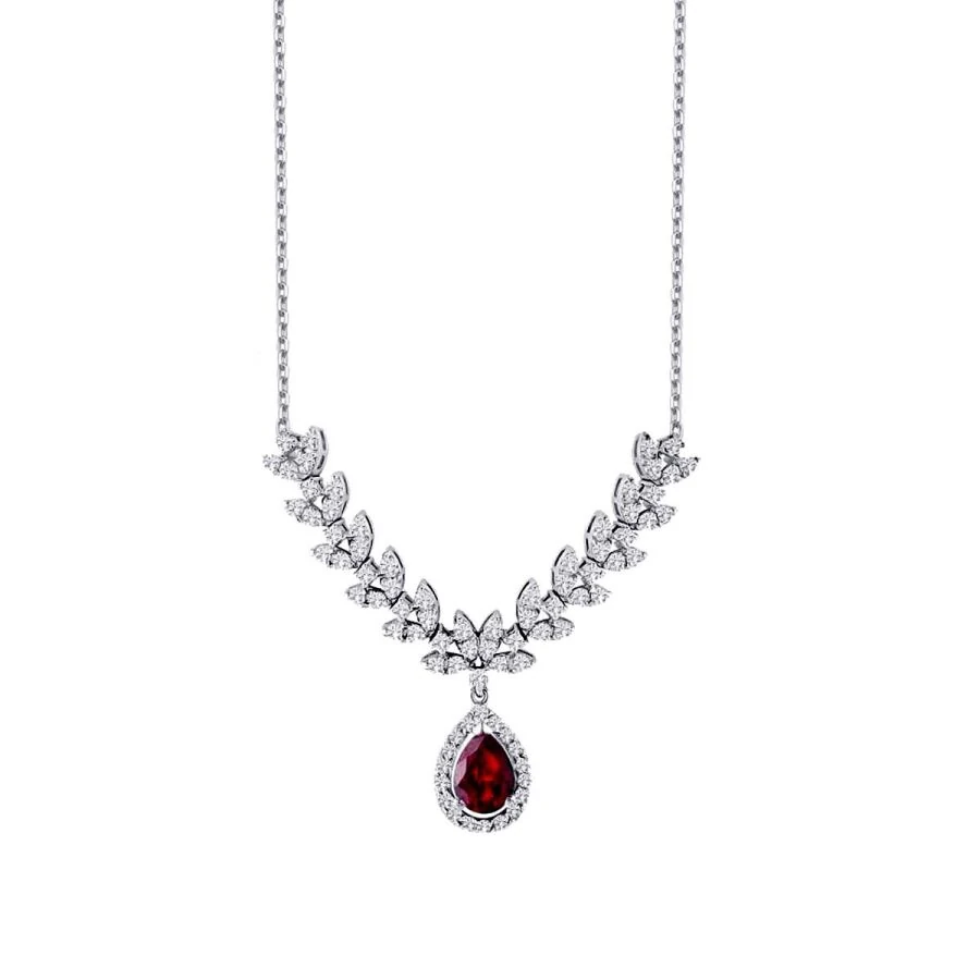 1.99 Carat Diamond Pear Ruby Necklace