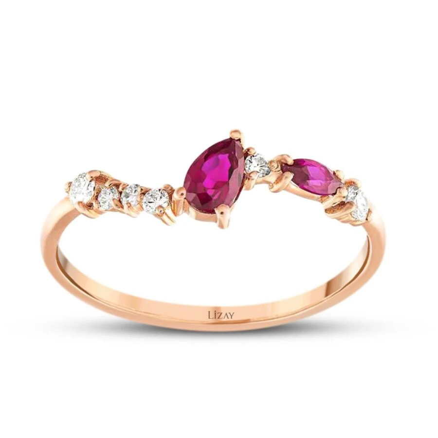0.46 Carat Diamond Pear Ruby Ring