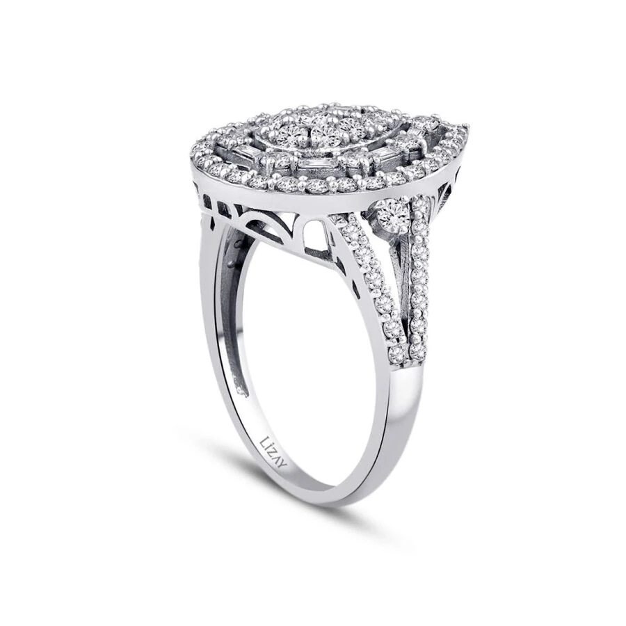 1.19 Carat Diamond Pear Baguette Ring