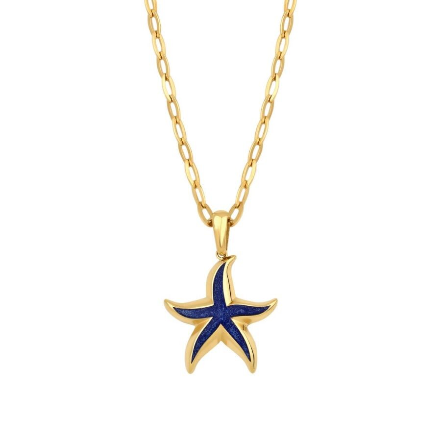 Gold Blue Starfish Necklace