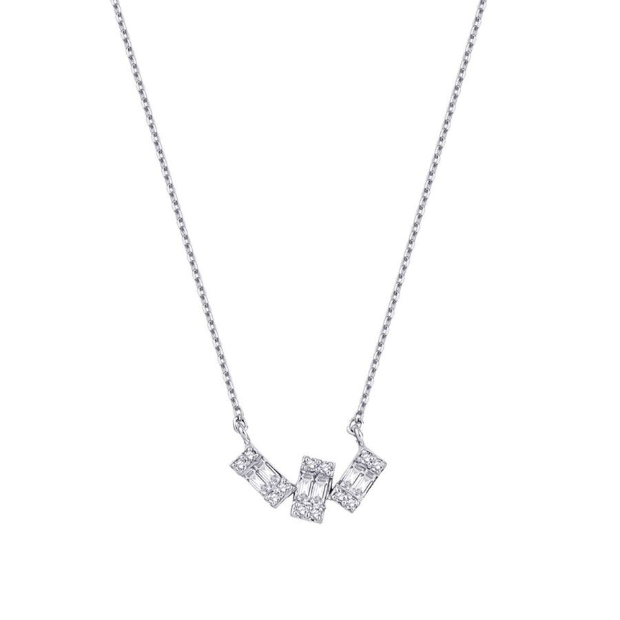 0.14 Carat Diamond Baguette Necklace