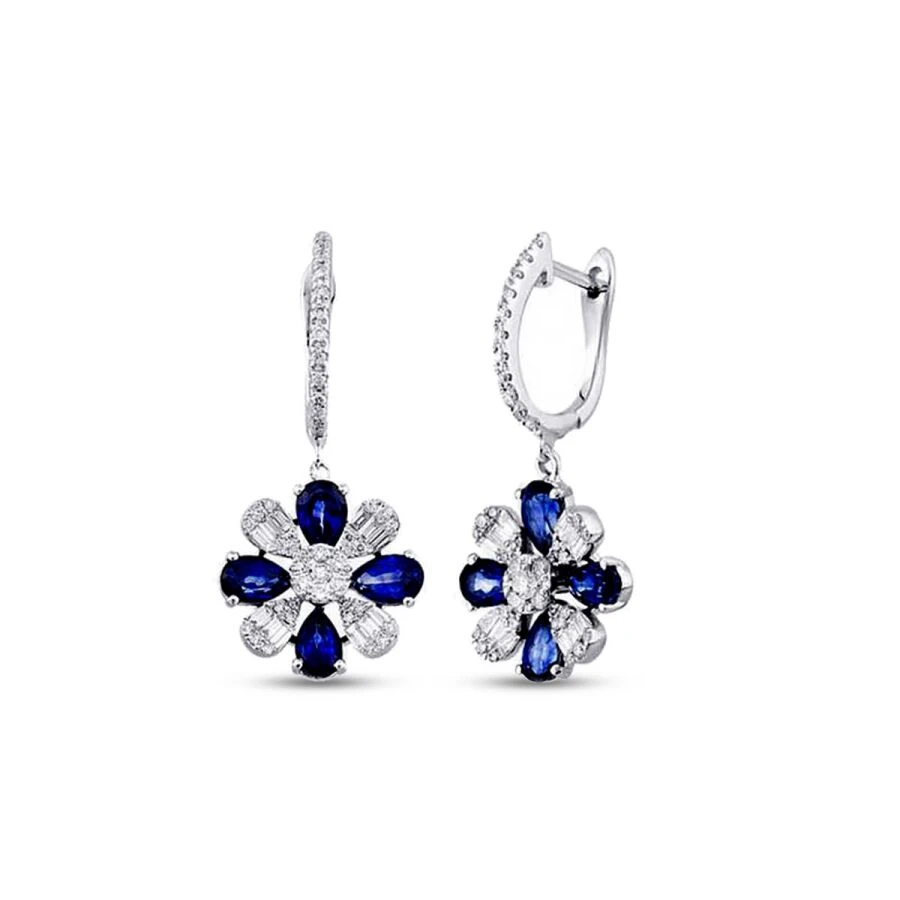 2.43 Carat Diamond Baguette Sapphire Earrings