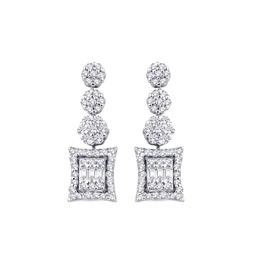 0.40 Carat Diamond Flower Baguette Earrings