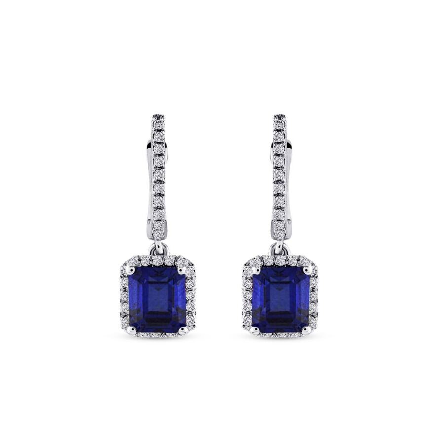 2.18 Carat Diamond Sapphire Baguette Earrings