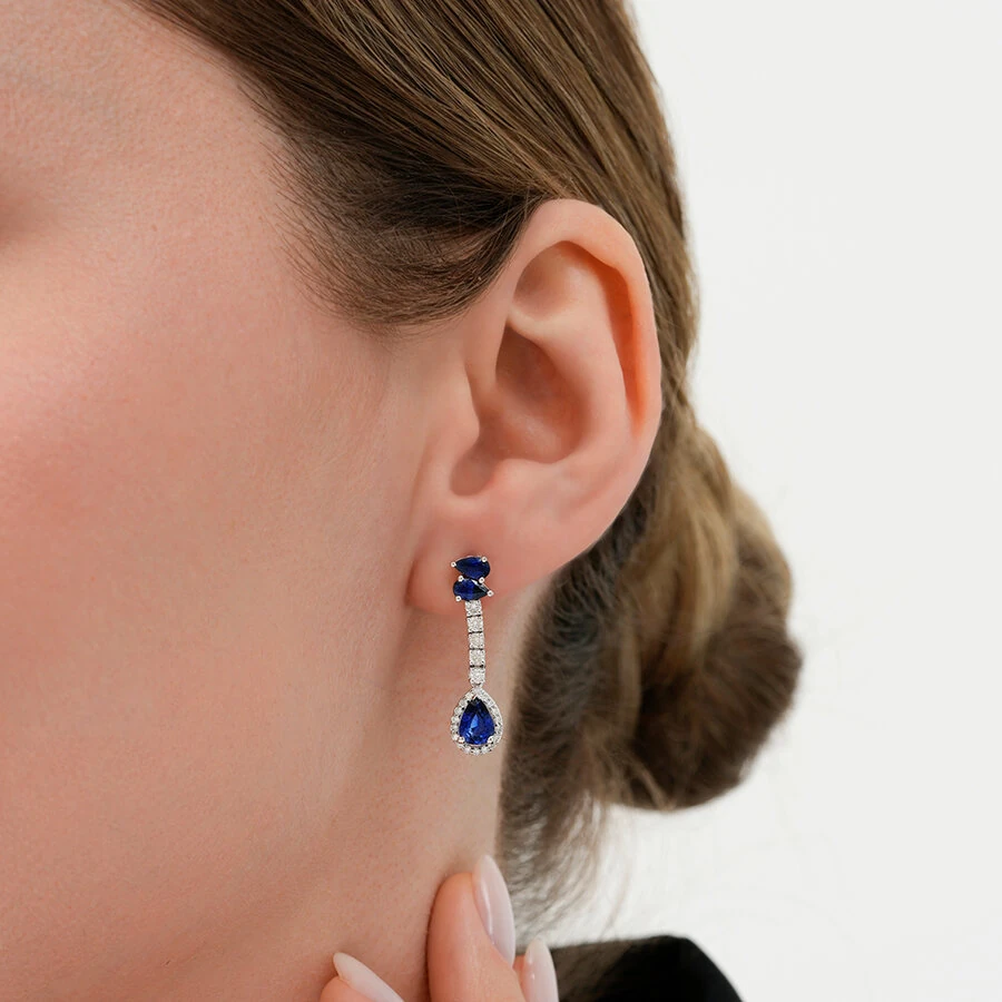 2.82 Carat Diamond Sapphire Earrings