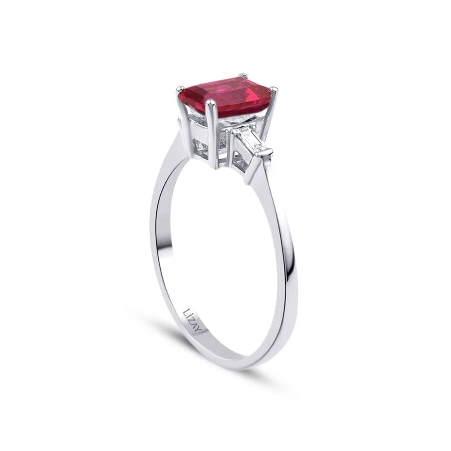 1.20 Carat Diamond Baguette Ruby Ring