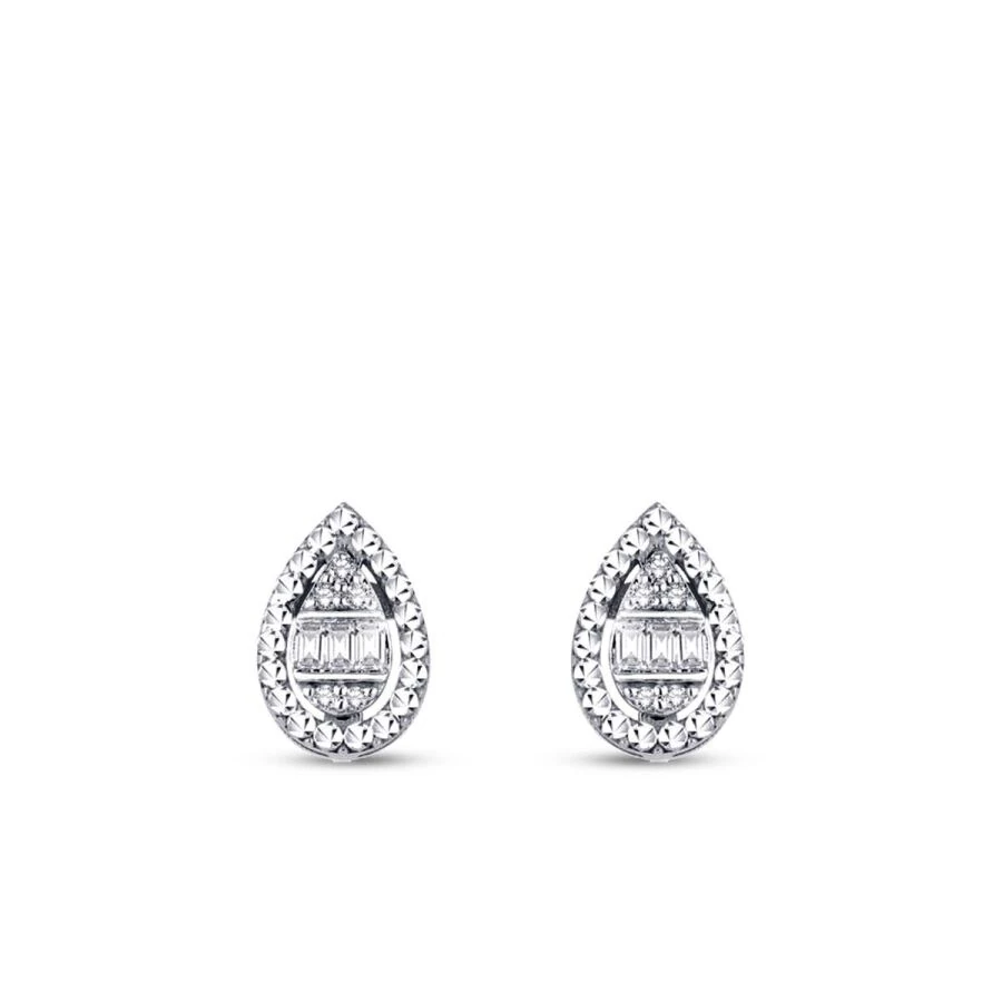 0.10 Carat Diamond Pear Baguette Earrings