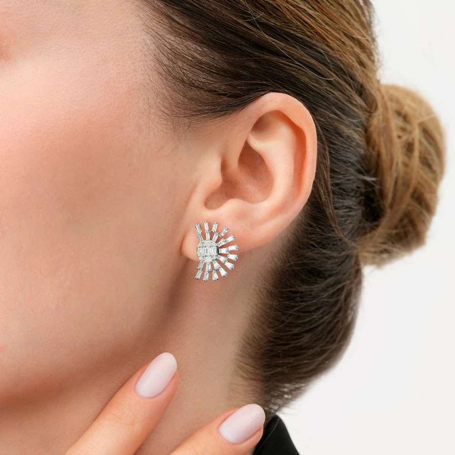 1.42 Carat Diamond Baguette Earrings