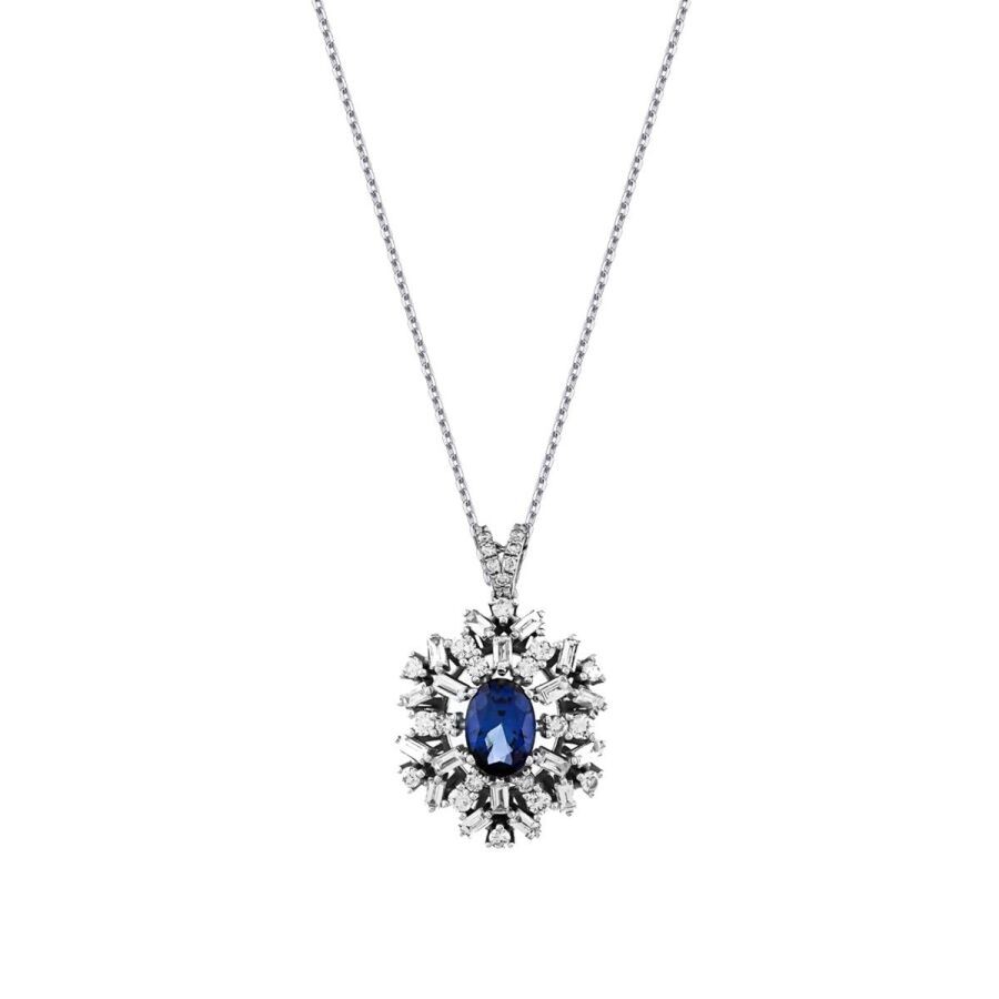 1.75 Carat Diamond Sapphire Necklace