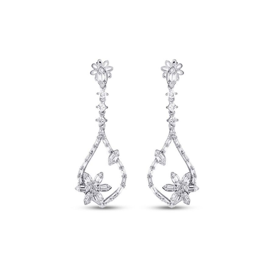 1.33 Carat Diamond Baguette Flower Earrings