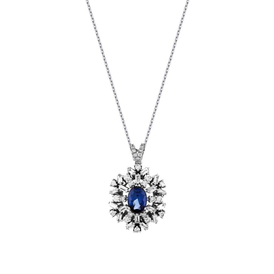 1,75 Karat Diamant Saphir Halskette