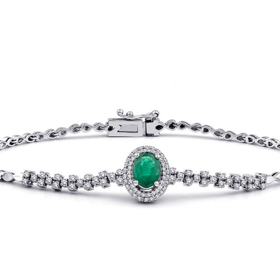 1.13 Carat Diamond Emerald Bracelet