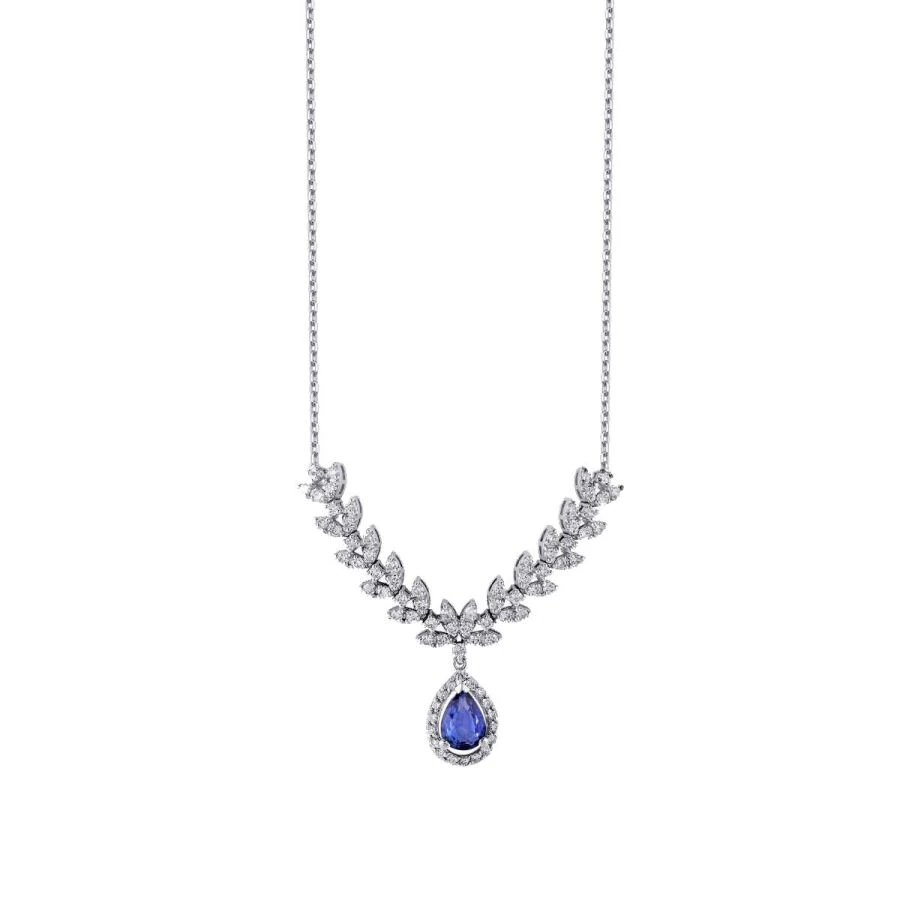 1.22 Carat Diamond Pear Sapphire Necklace