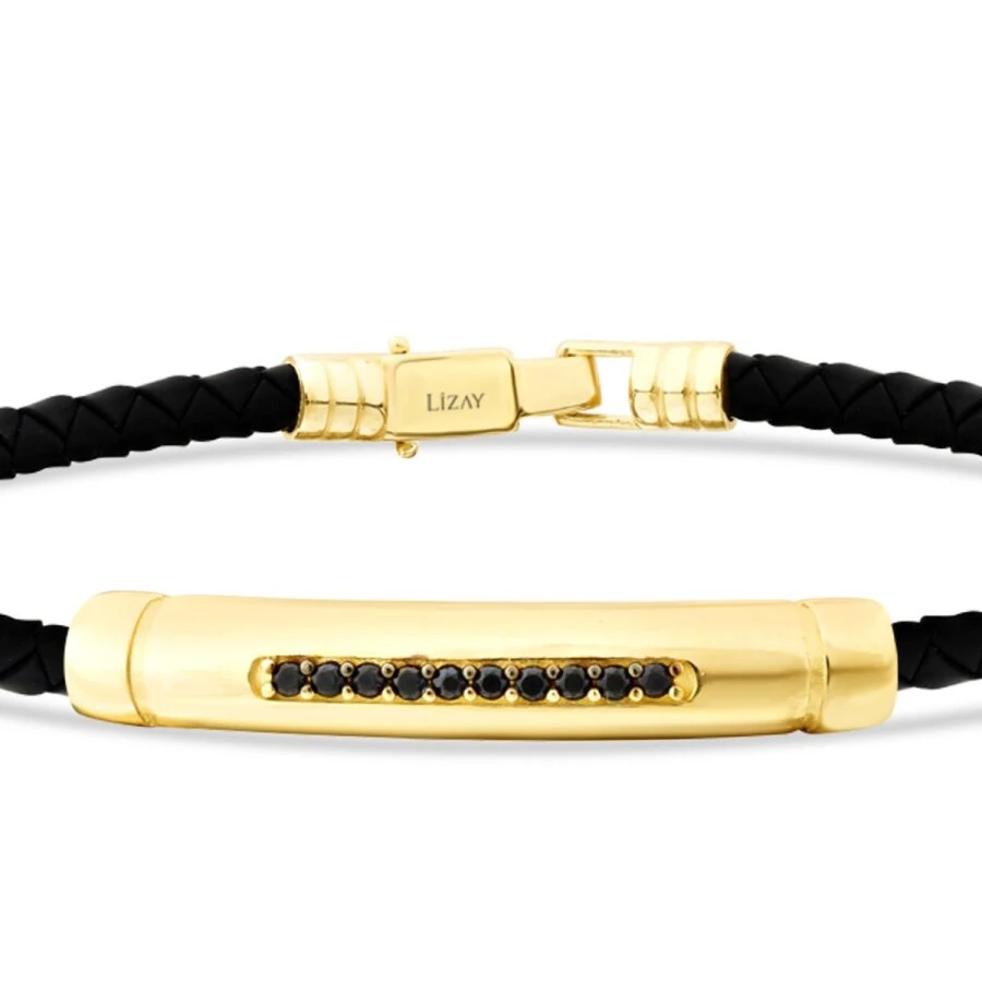 Gold Black Row Stone Men’s Bracelet