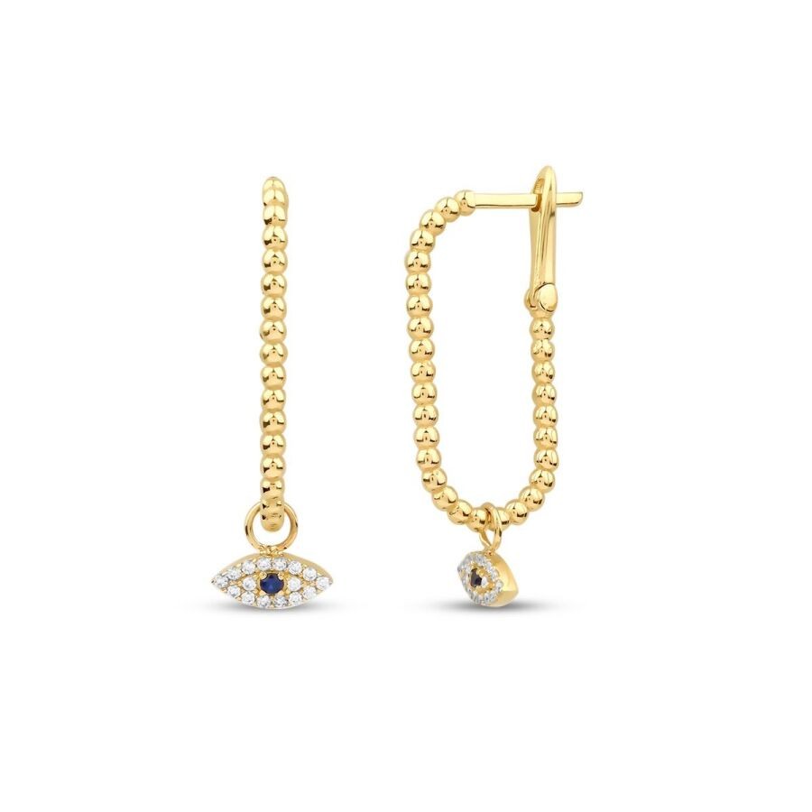 Gold Blue Eye Earrings