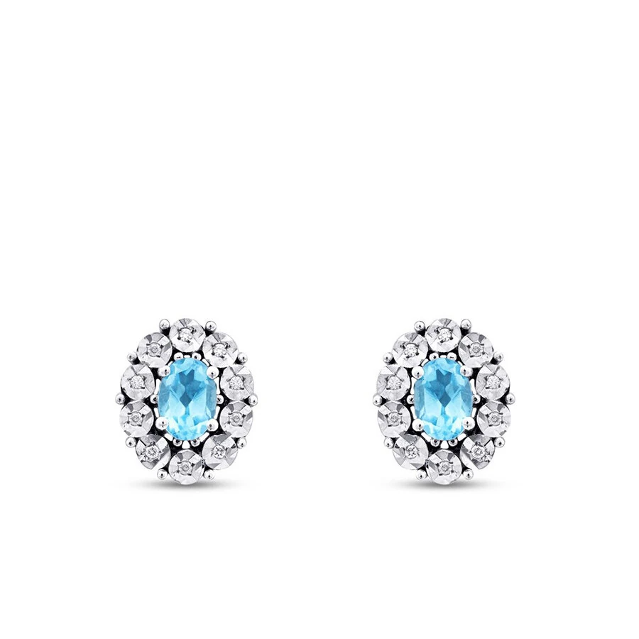 1.21 ct. Diamant Blauer Topas Ohrringe