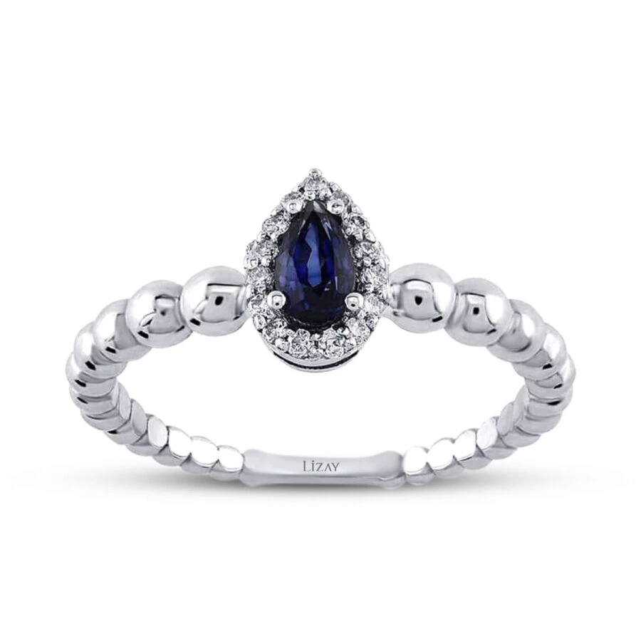 0.43 Carat Diamond Pear Sapphire Ring