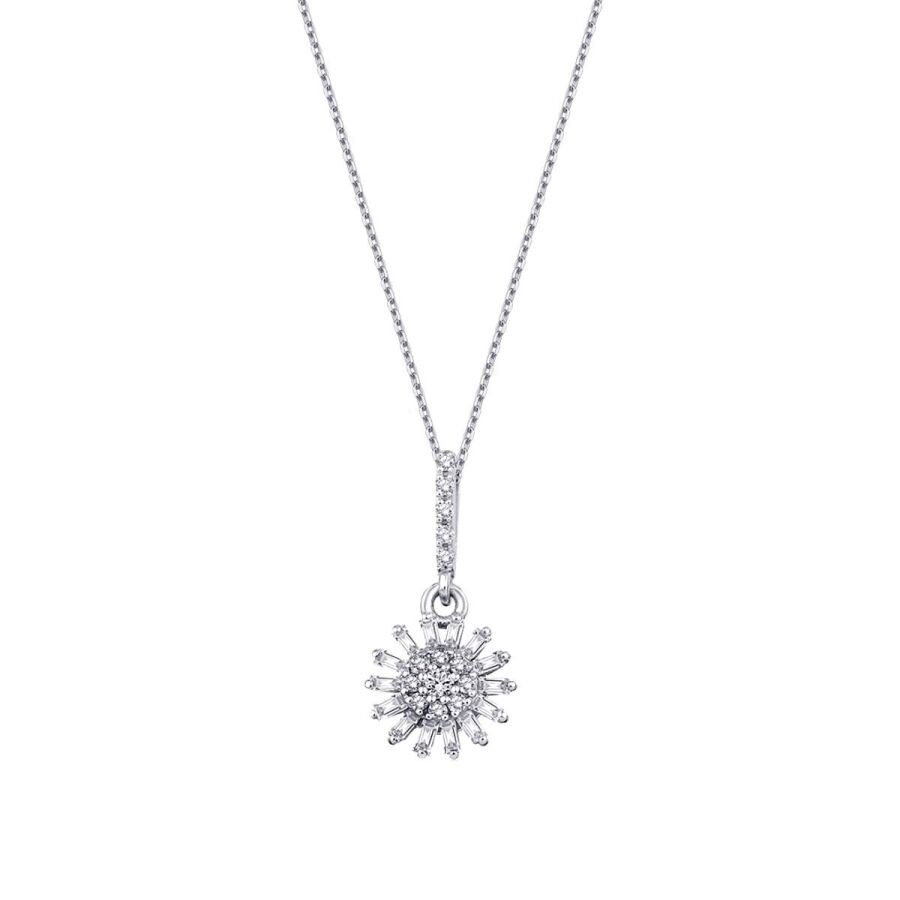 0.14 Carat Diamond Flower Baguette Necklace