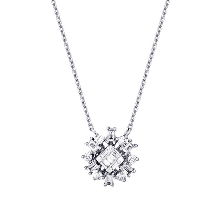 0.37 Carat Diamond Baguette Flower Necklace
