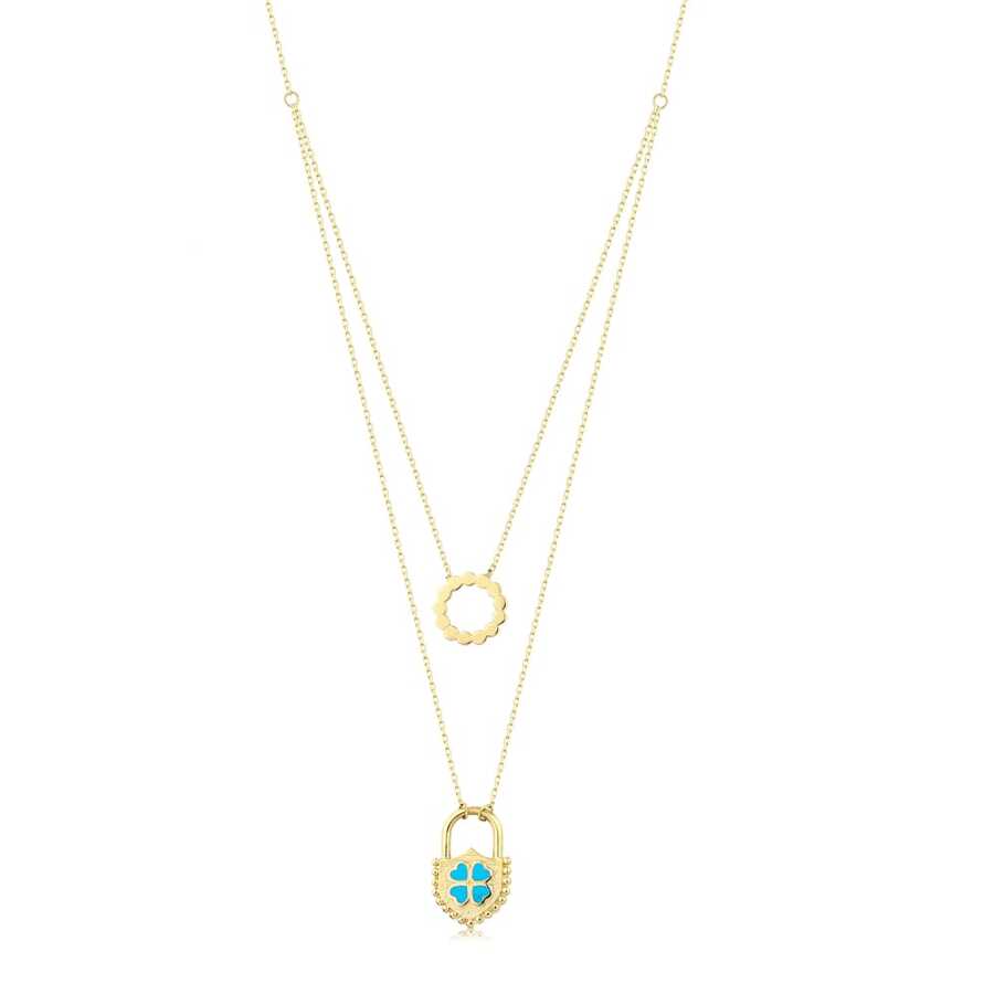 Gold Lock Clover Necklace