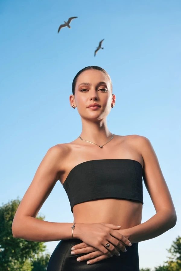 Gold Black Enamel Necklace