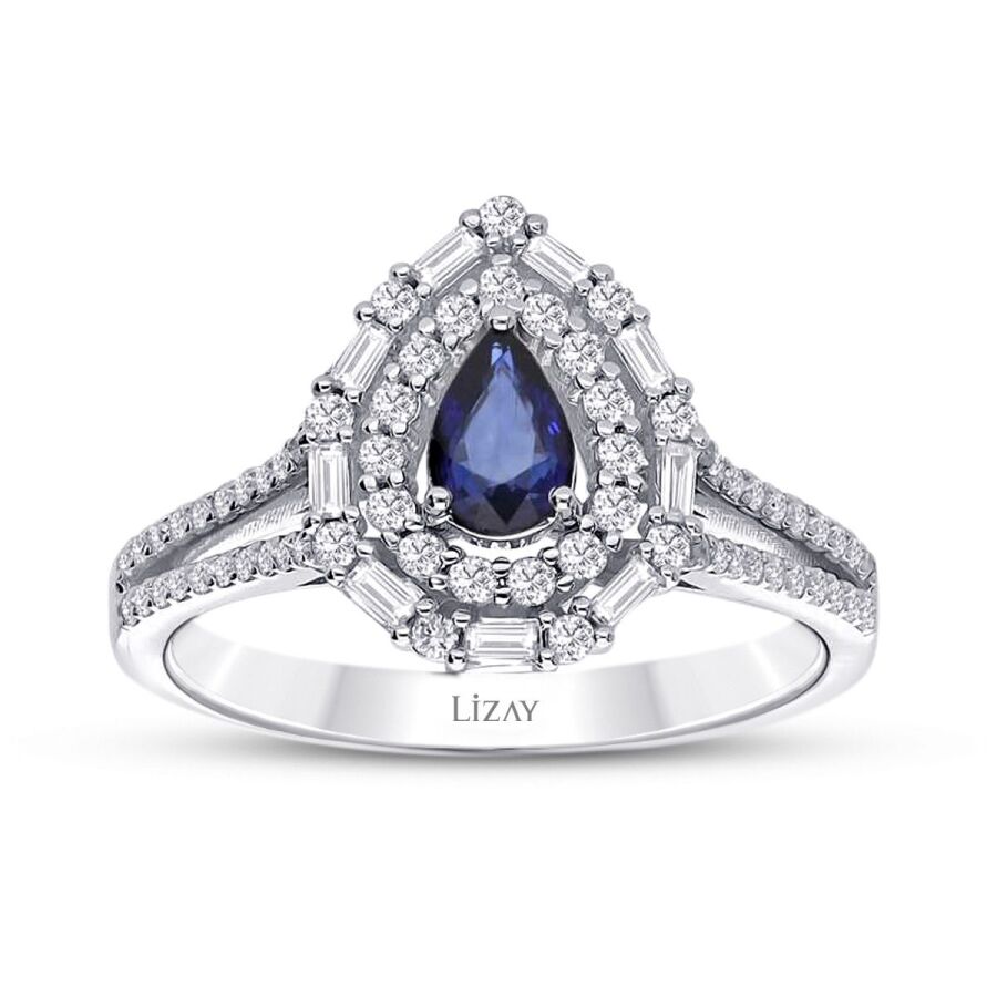 1.30 Carat Diamond Pear Sapphire Ring