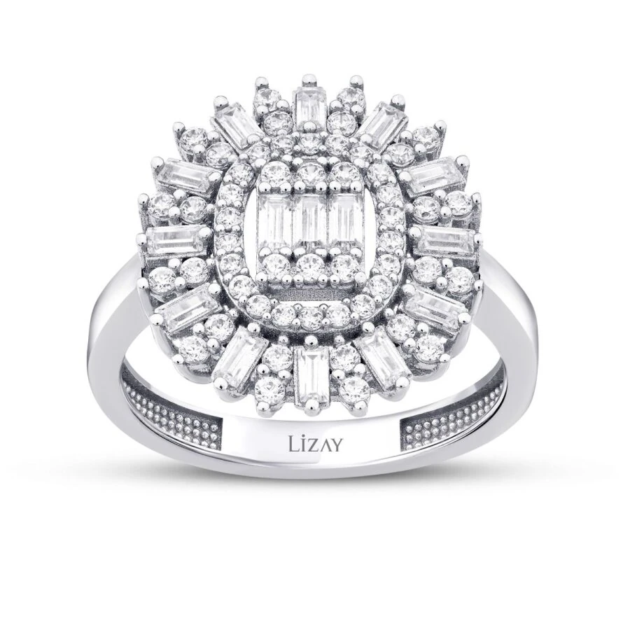 Gold Baguette Stone Halo Ring