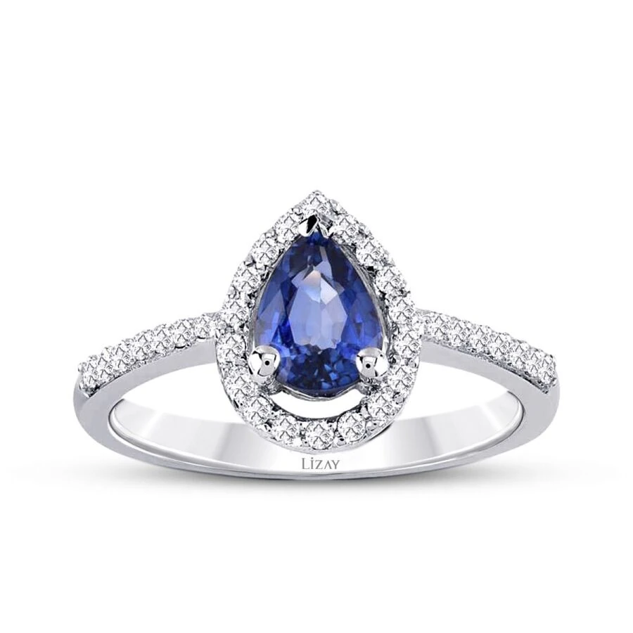 0.70 Carat Diamond Pear Sapphire Ring