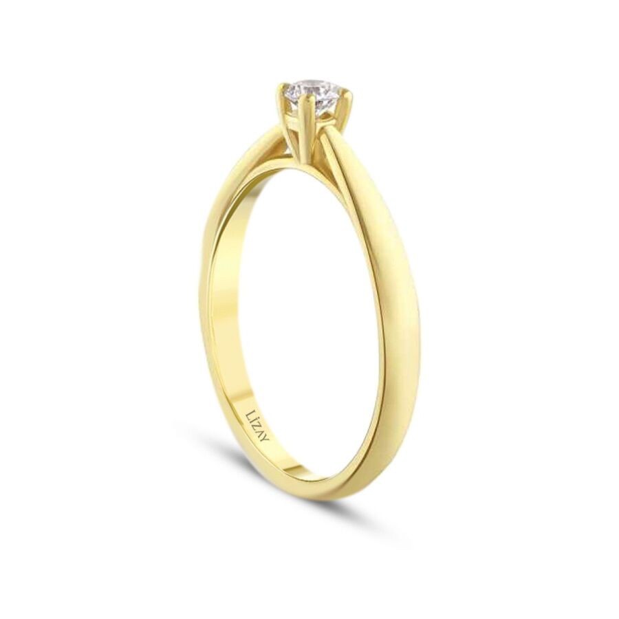 0.13 Carat Diamond Yellow Gold Round Solitaire Engagement Ring