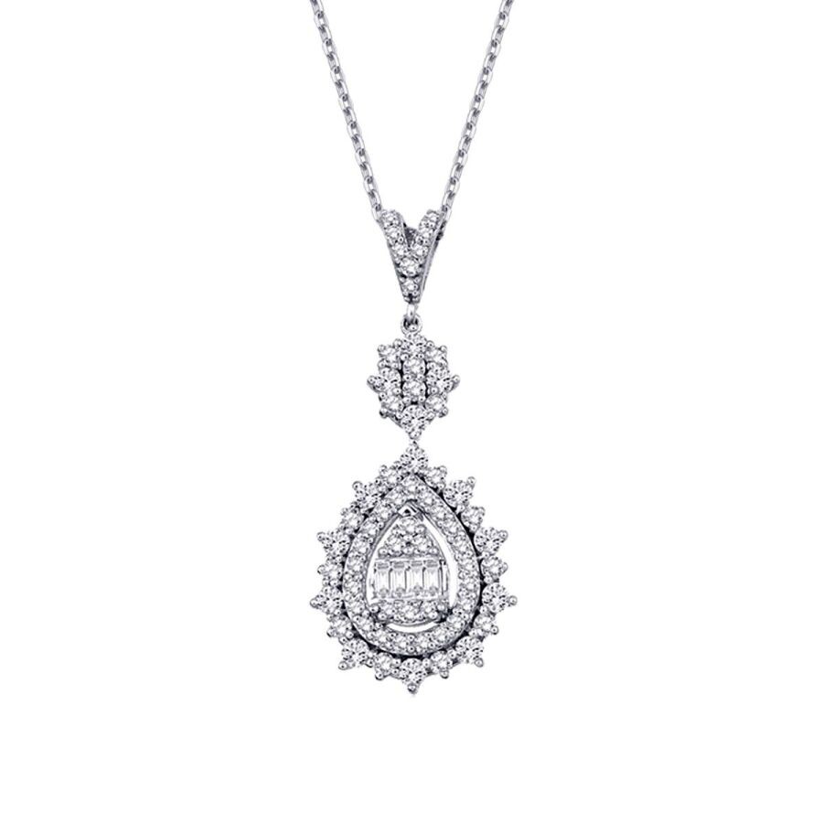 0.74 Carat Diamond Pear Baguette Necklace