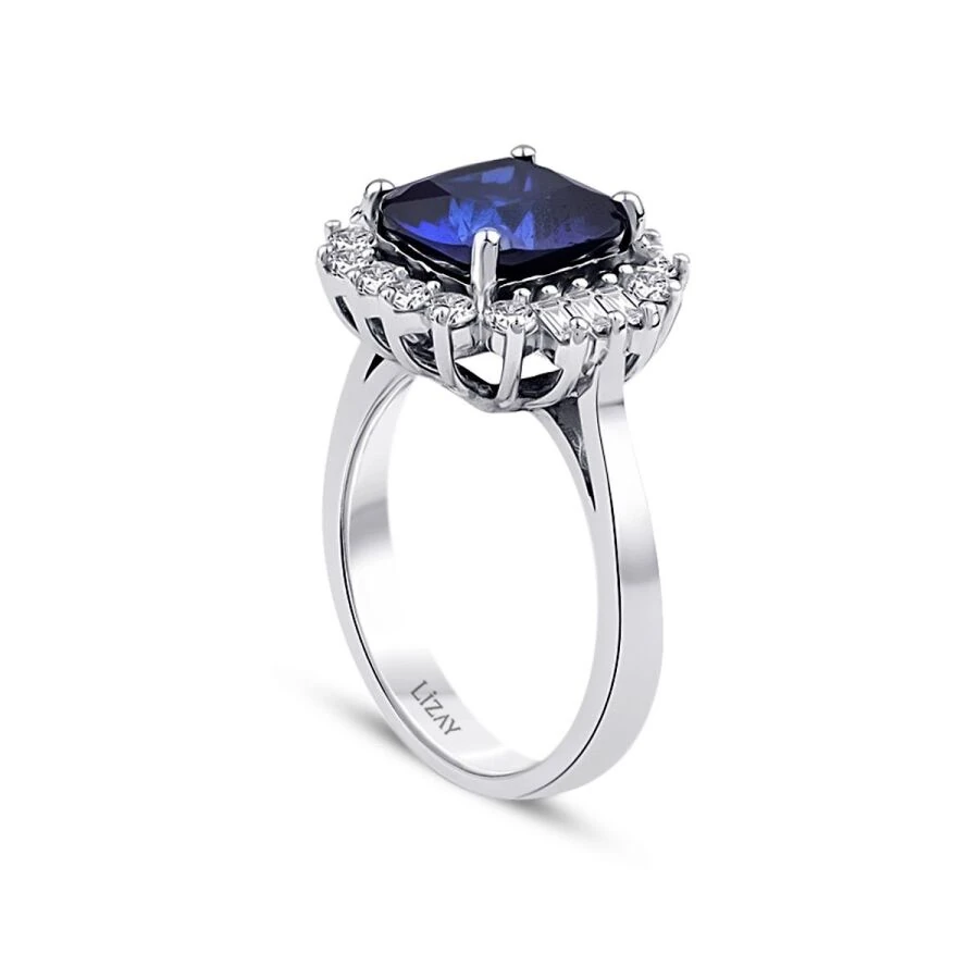4.16 Carat Diamond Baguette Sapphire Ring