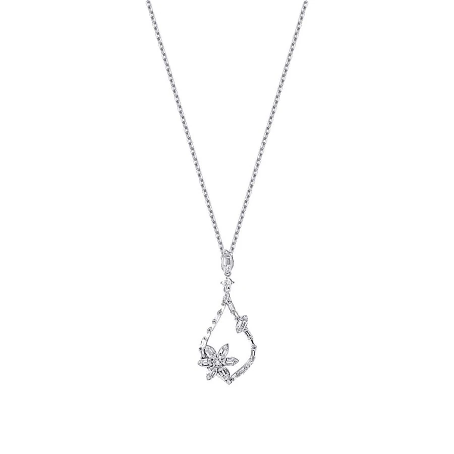 0.63 Carat Diamond Flower Baguette Necklace