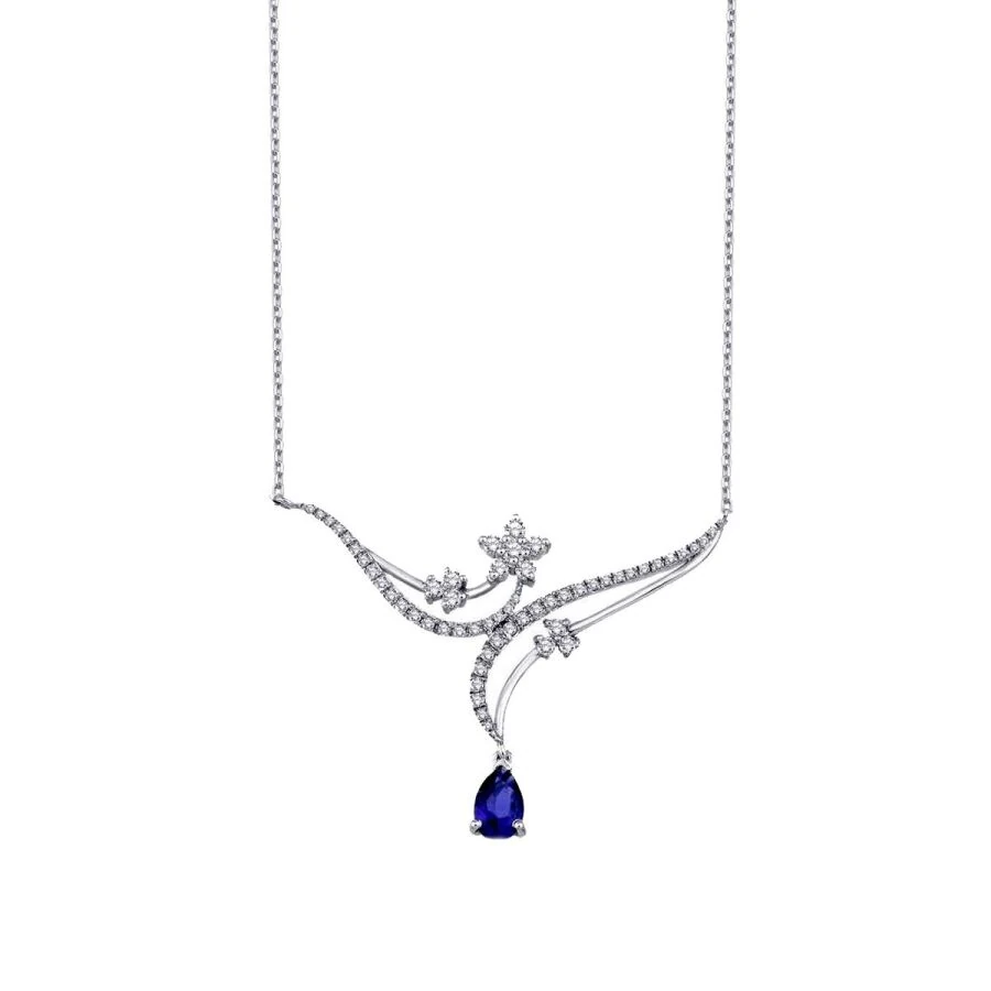 0.86 Carat Diamond Flower Sapphire Necklace