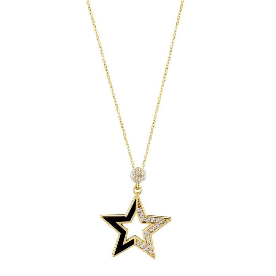 Gold Black Star Necklace
