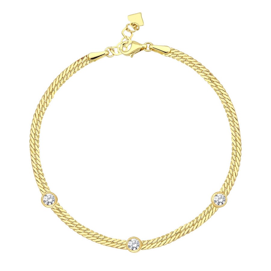 Gold Triple Stone Chain Bracelet