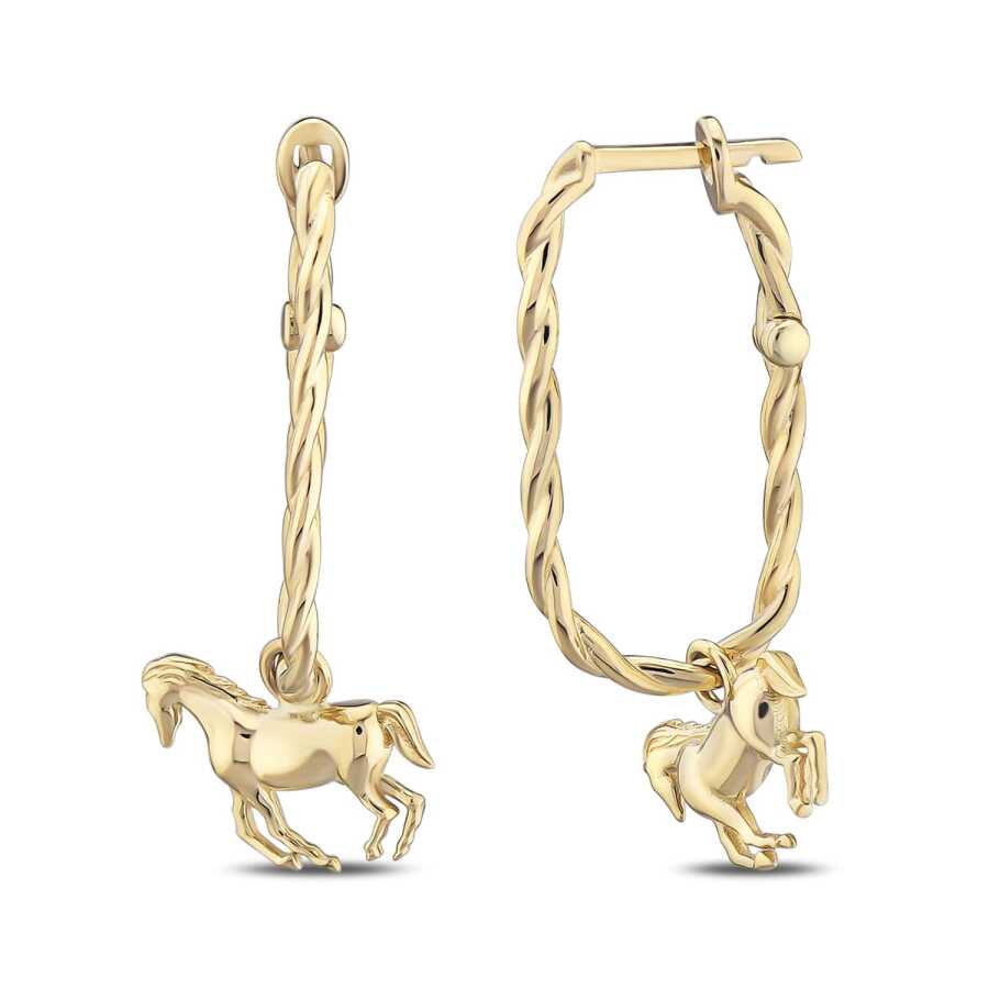 Gold Horse Huggies Earrings
