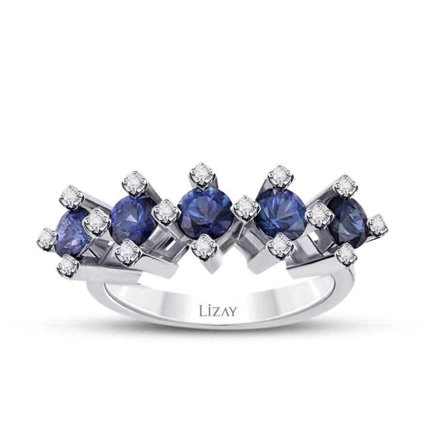 1.49 Carat Diamond Five-Stone Sapphire Ring
