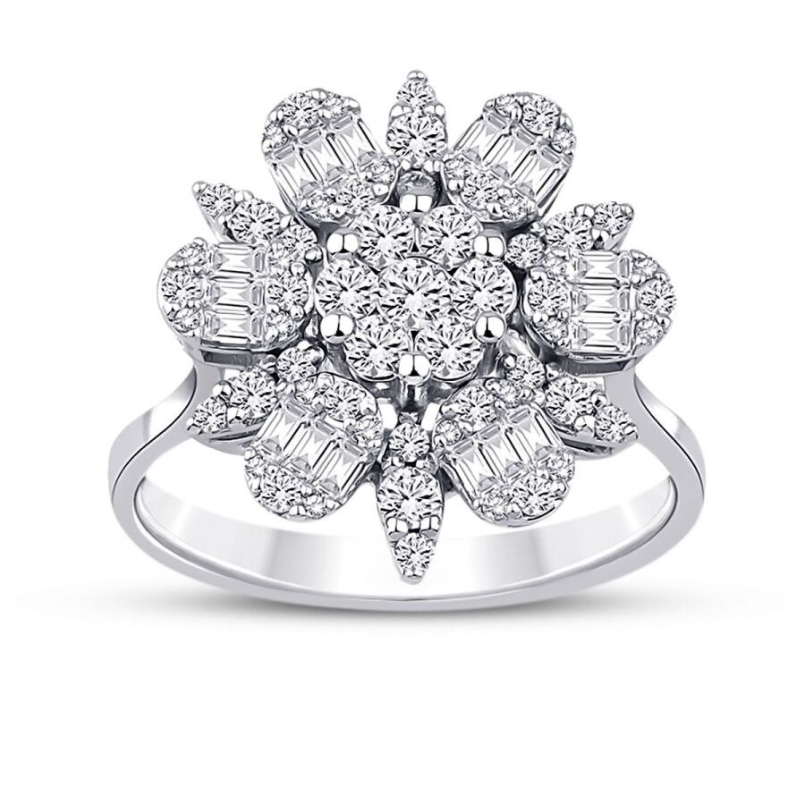 0,80 Karat Diamant Blumen Baguette Ring