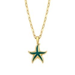 Gold Green Starfish Necklace